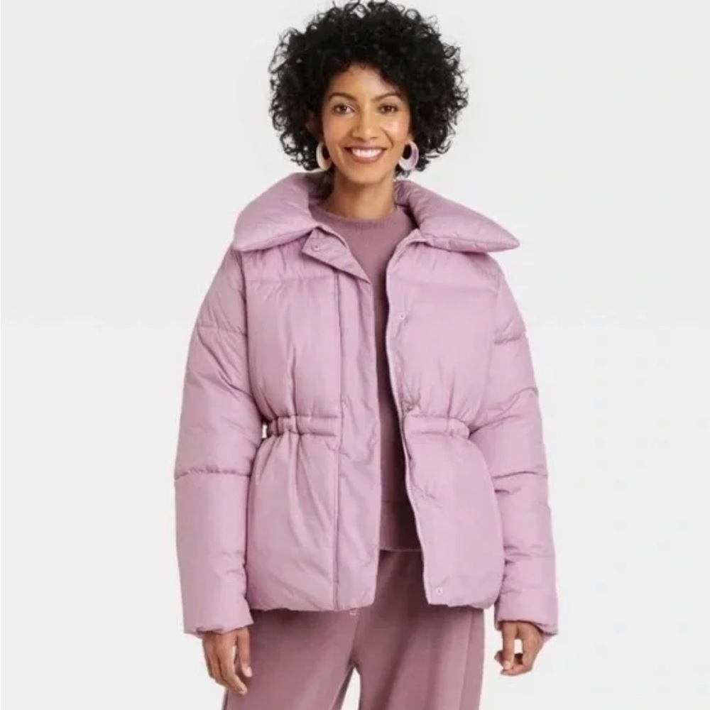 a new day Purple Puffer Jacket with High Collar and Insulation